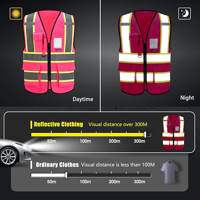 AYKRM 11 color High Vis Reflective Safety Vest for Women Men Security Pocket Zipper