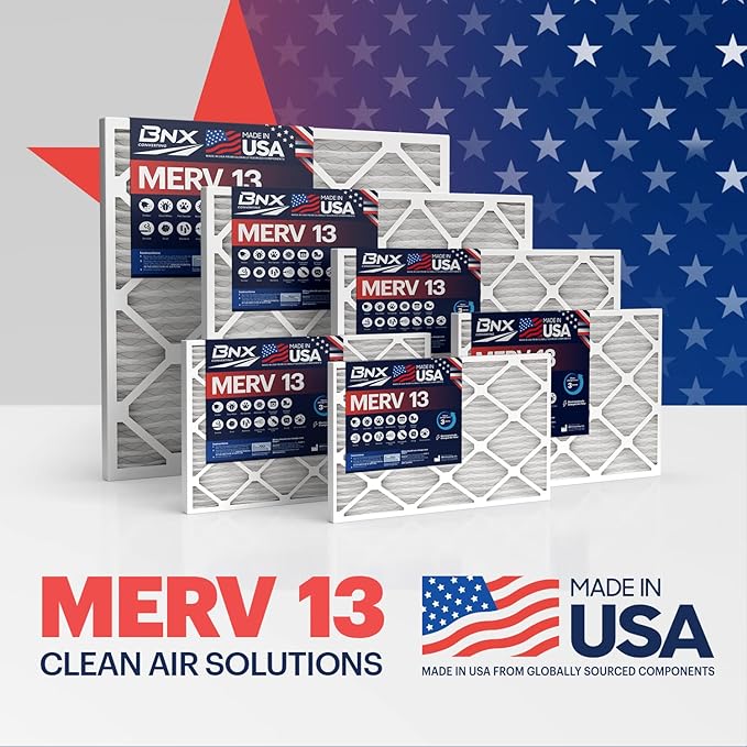 BNX TruFilter 20x25x1 MERV 13 (12-Pack) AC Furnace Air Filter - MADE IN USA - Electrostatic Pleated Air Conditioner HVAC AC Furnace Filters - Removes Pollen, Mold, Bacteria, Smoke