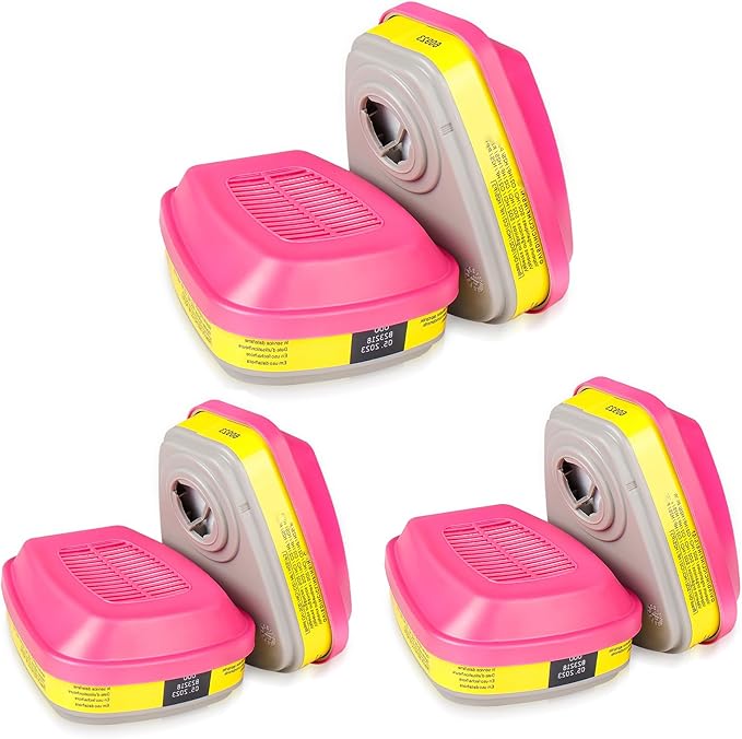(3 Pair) 60923 Respirator Cartridge Particle Filter, Helps Protect Against Organic Vapors, Acid Gases, Chemical and Particulates