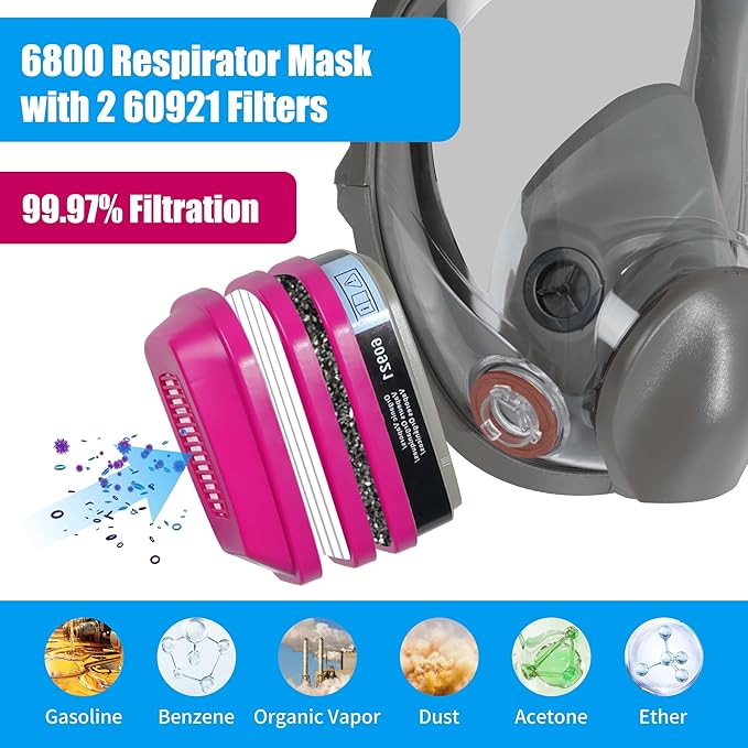 Full Face Respirator Mask 4 Sets with 60921 Filters for Protection Against Gases Dust Organic Vapors Spray Sanding welding 6800, Medium, Comfortable Fit, Anti Fog