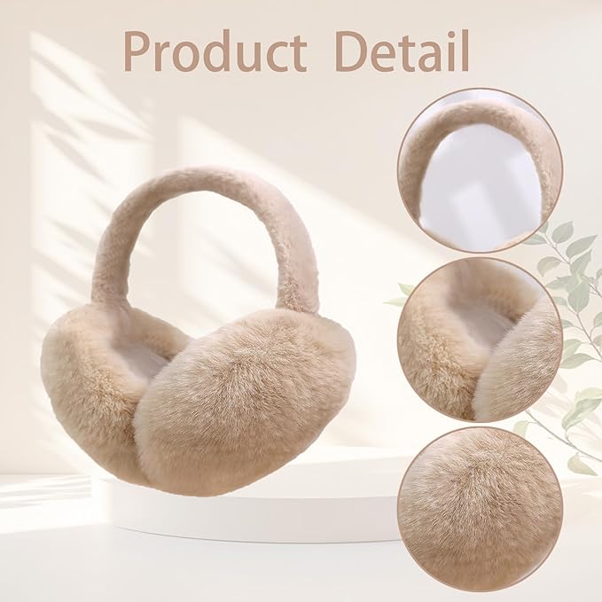 Ear Muffs for Winter Women Men, Adjustable Faux Fur Earmuffs, Fluffy Ear Warmers, Foldable Ear Warmer Earmuffs