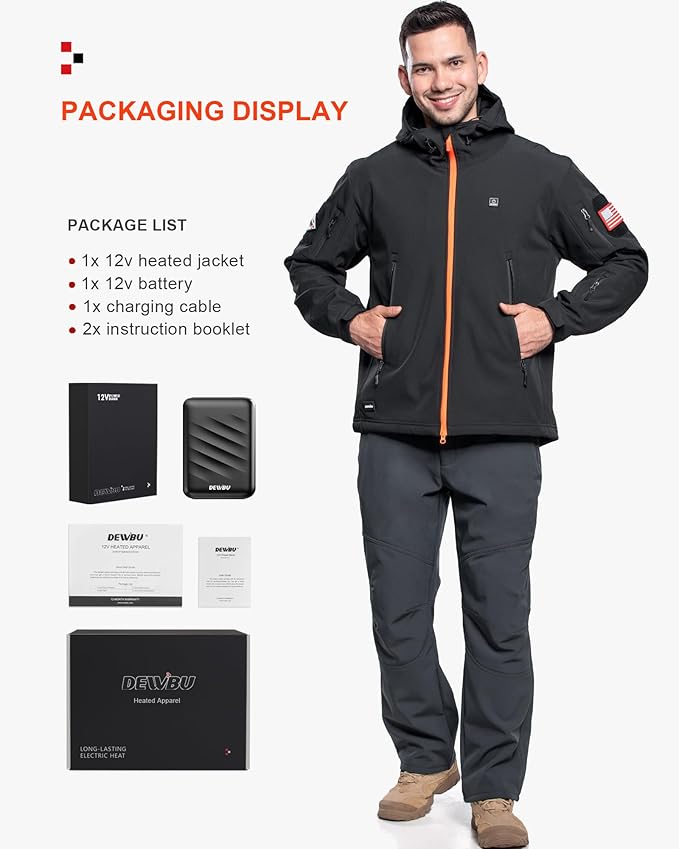 DEWBU Heated Jacket for Men with 12V Battery Pack Winter Outdoor Soft Shell Electric Heating Coat