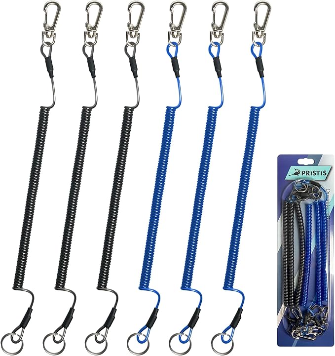 6 pcs Fishing Coiled Lanyards, Heavy-duty Retractable Keychain Pole Tether, Safety Leash Steel Wire & Carabiner Clip