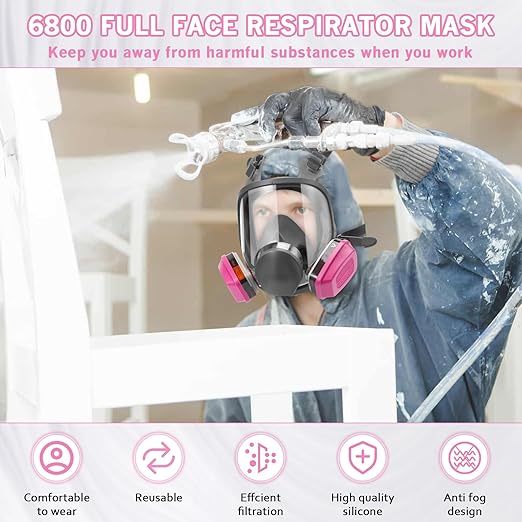 2 Pack Full Face Respirator Masks - Reusable 6800 Painting Respirator Mask with 60925 Filters, Gas Masks Survival Nuclear and Chemical,Ideal for Paint, Dust, Spraying, Epoxy Resin, Polishing, Sanding