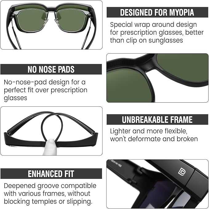 DUCO Fit Over Sunglasses for Men Women Wear Over Glasses Retro Wrap Around Polarized Sun Glasses UV400 Protection DC8981