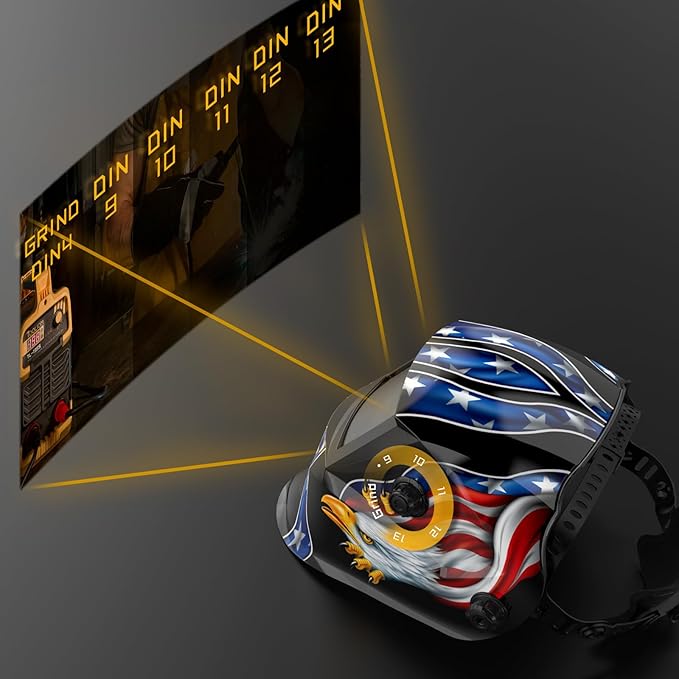 TOOLIOM Solar Powered Welding Helmet Auto Darkening for TIG MIG ARC Welder Mask with Adjustable Shade Range 4/9-13 Blue Eagle Design