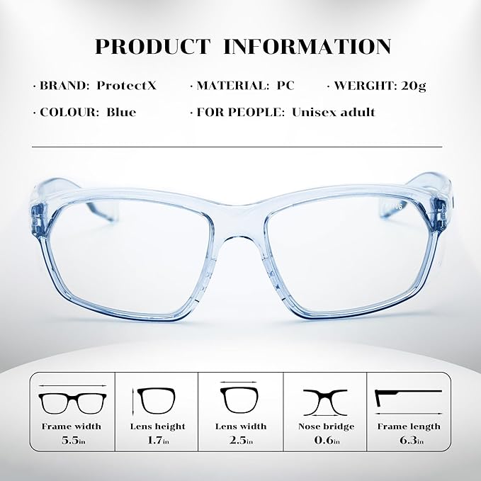 ProtectX Stylish Anti-Fog & Scratch-Resistant Safety Glasses, UV Protection Goggles, Anti-Impact Lightweight Glasses for Men＆Women Clear - 6 Pack,Blue