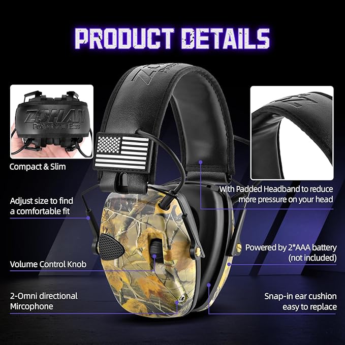 ZOHAN Electronic Shooting Earmuffs, Hearing Protection Shooters, NRR 23dB Noise Reduction Gun Range Ear Protection Headphones