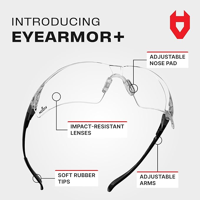 NoCry Clear Shooting Glasses for Men with Anti-Fog and Scratch Resistant Wraparound Lenses — ANSI Z87 Safety Glasses with Adjustable Temples & Nose Pad — 100% UV Eye Protection for Shooting (10 pack)