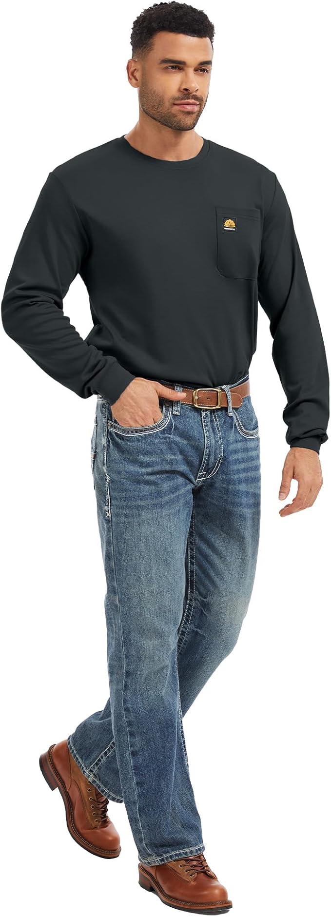 WORKWEYA Men's FR Shirts 6.5oz Lightweight Long Sleeve Flame Resistant T-Shirt NFPA 2112/CAT2