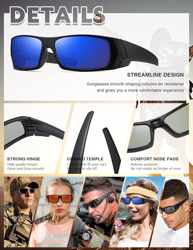 Polarized Sunglasses Men Womens Trendy Retro Sports Rectangular Wrap Around Vintage Shot Shield