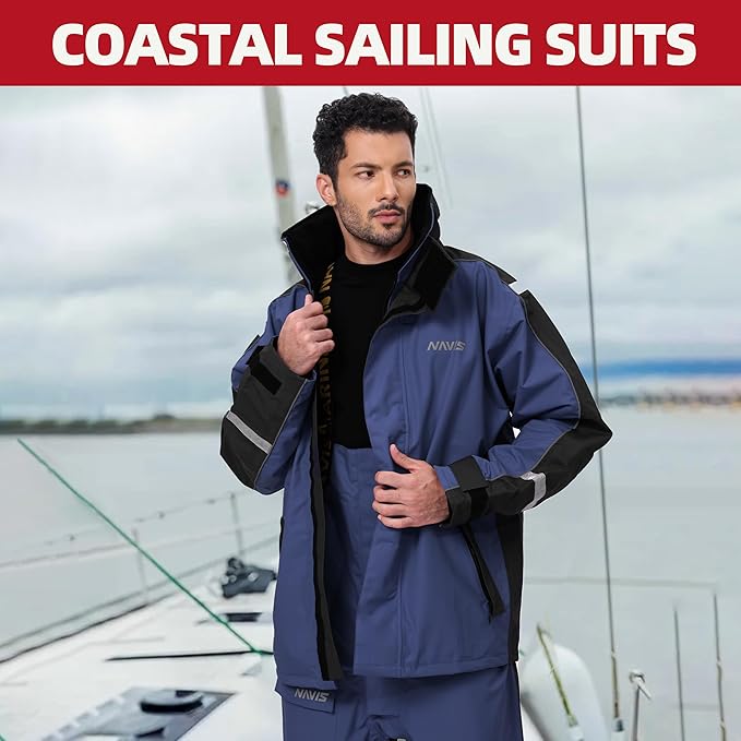 Men’s Waterproof Sailing Jacket & Bib Set – Coastal Breathable Hard Shell, Hi-Vis Hood, Cordura Reinforced