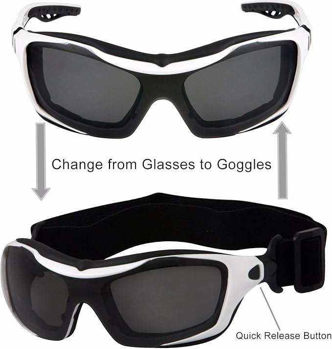 WYND Blocker Motorcycle Riding Glasses Extreme Sports Wrap Sunglasses (White/Smoke)