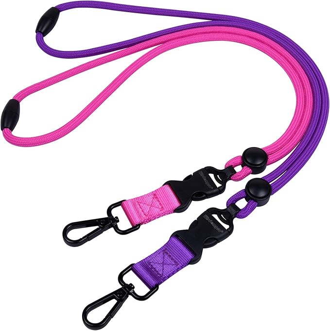 Wisdompro 2 Pack of 21 inch Durable Round Cord Heavy Duty Lanyard with Safety Breakaway Buckle, Detachable Buckle and Metal Hook for Keys, ID Card Badge Holders - Hotpink and Purple
