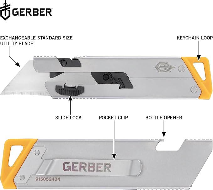Gerber Gear EAB Slim Compact Utility Knife, Clips to Pocket or Keychain with Replaceable Blade with Bottle Opener for Everyday Carry, EDC Gear with Box Cutter Retractable, Silver