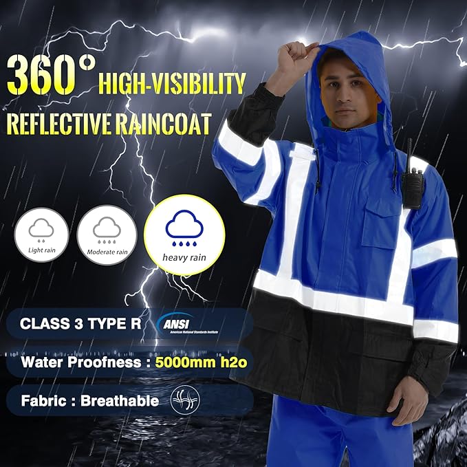 SKSAFETY Hi Vis Reflective Rain suits for Men Waterproof - High Vis Safety Rain Jacket, High Visibility Raincoat for Men