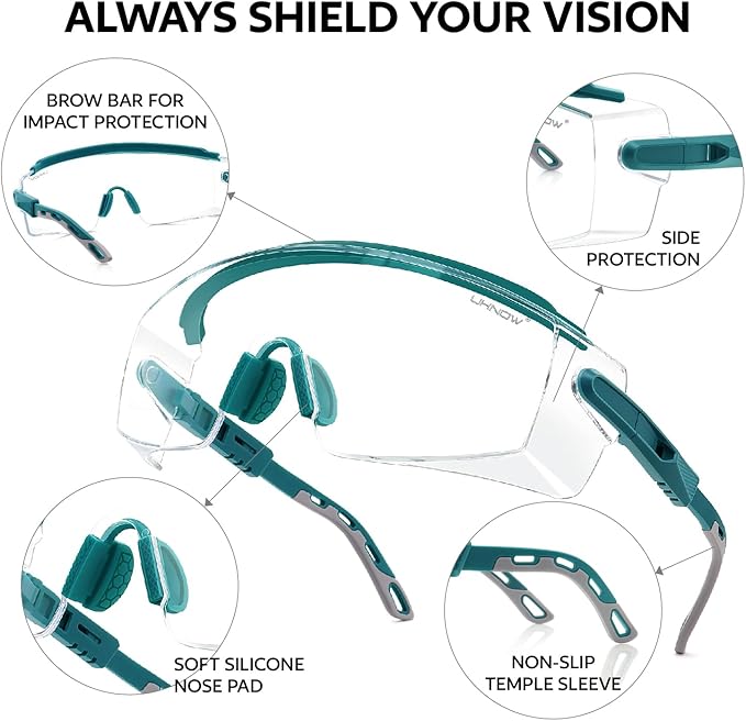 UKNOW Safety Glasses Over Eyeglasses, Anti Fog Safety Goggles ANSI Z87.1, Adjustable Protective Eyewear