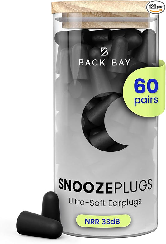 SnoozePlugs Ultra Soft Foam Earplugs for Sleeping, 60 Pairs Comfortable Foam Ear Plugs for Side Sleepers- 33db NRR Nightime Earplugs for Snore Blocking, Noise Canceling Sleep Noise Reduction