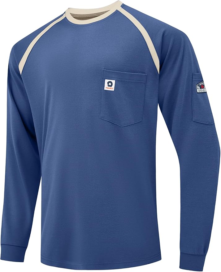 FR Shirts for Men 100% Cotton 5.5oz Lightweight NFPA2112/CAT2 Flame Resistant Shirts for Men Long Sleeve