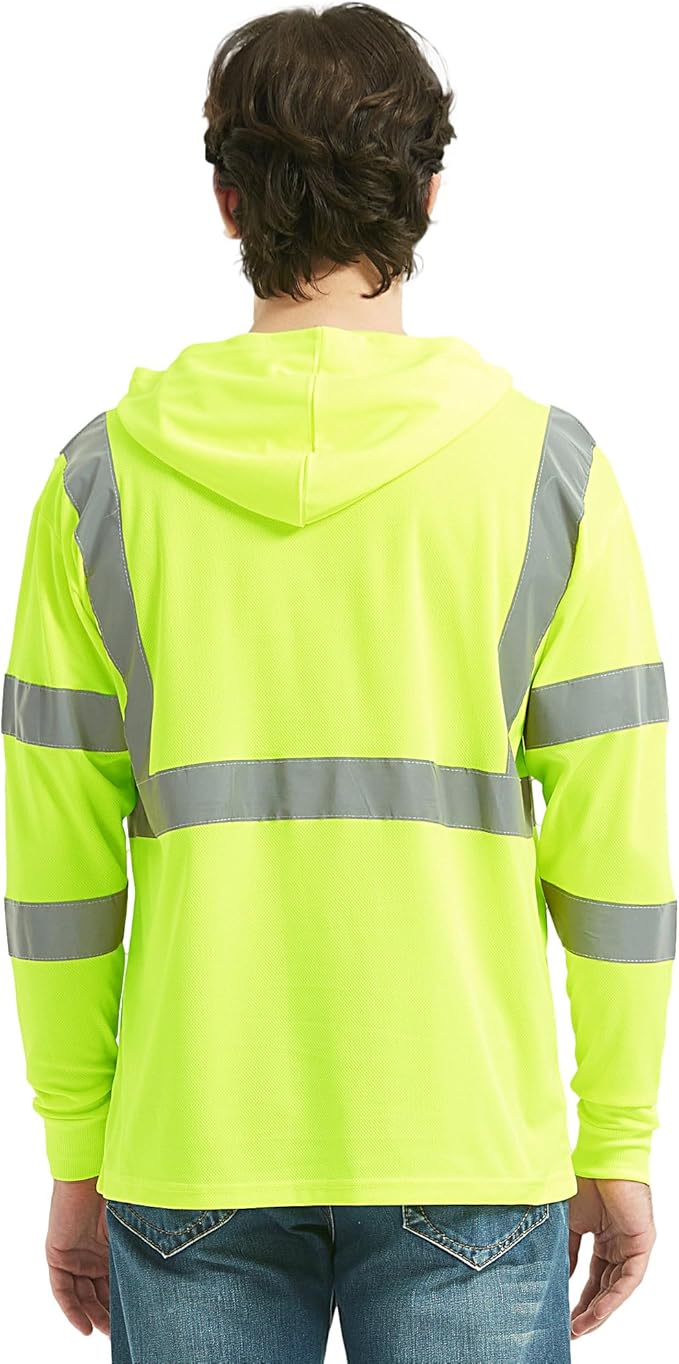 ProtectX Men's High Visibility Heavy Duty Long Sleeve Reflective Safety T-Shirts for Construction, Class 2-3 Type R