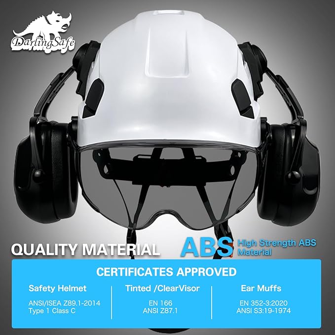 Hard Hat with Visor Ear Muffs Vented Safety Helmet with Visor Earmuffs ANSI Z89.1 Outdoor Work Hardhats Construction
