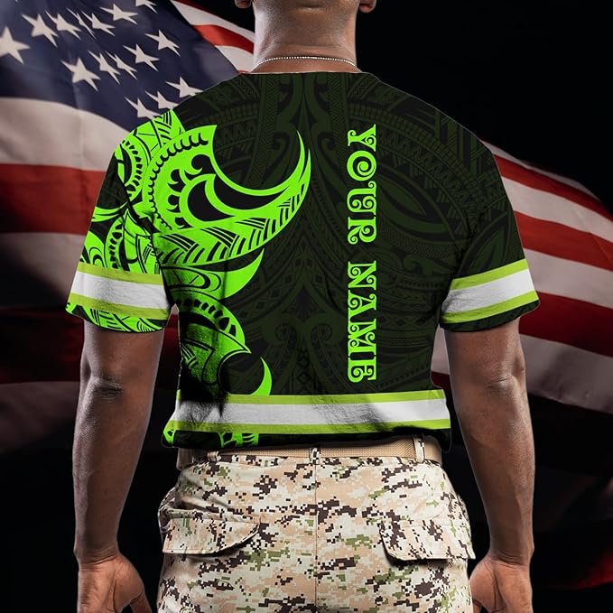Matedecor Skull High Visibility Shirt Men Reflective Safety Shirts US Flag Custom Name Workwear, Runners, Walkers, Patriotic