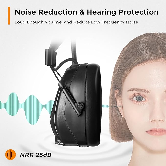 AM/FM Radio Headphones 25dB NRR,Noise Reduction Safety Earmuffs,Digital Display Headset,Powered by AA Battery,Hearing Protection for Walkman Mowing Lawn Work(Black)