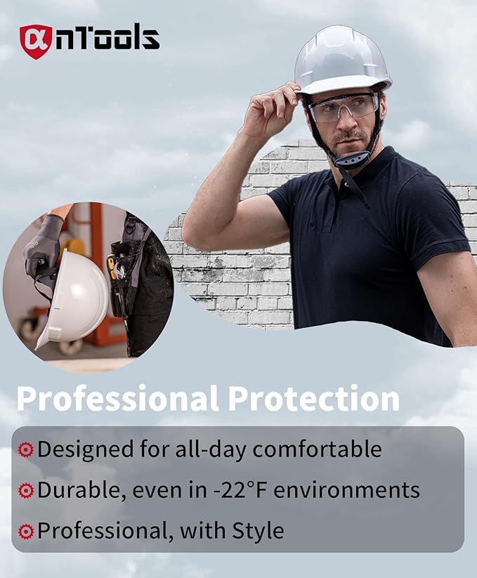 White Cap Style Hard Hat, OSHA Construction Work Approved, 4-Point Adjustable Suspension, ANSI Z89.1