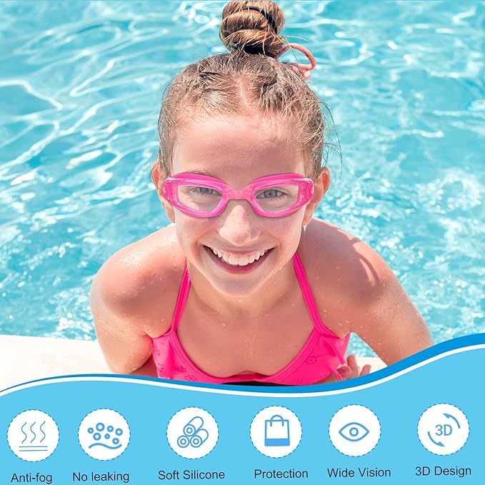 Fabbay 8 Pcs Swimming Goggles No Leaking Pool Goggles for Kid Adult UV Protection Swim Glasses Waterproof Nose Clip Earplug