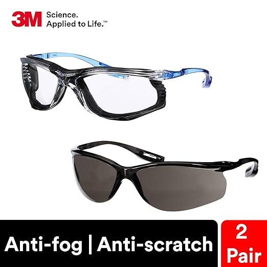3M Hard Hat SecureFit H-701SFR-UV, White, Non-Vented Cap Style Safety Helmet with Uvicator Sensor + 3M Safety Glasses 2-Pack, Anti-Fog, Anti-Scratch, ANSI Z87, Corded Ear Plug Control System