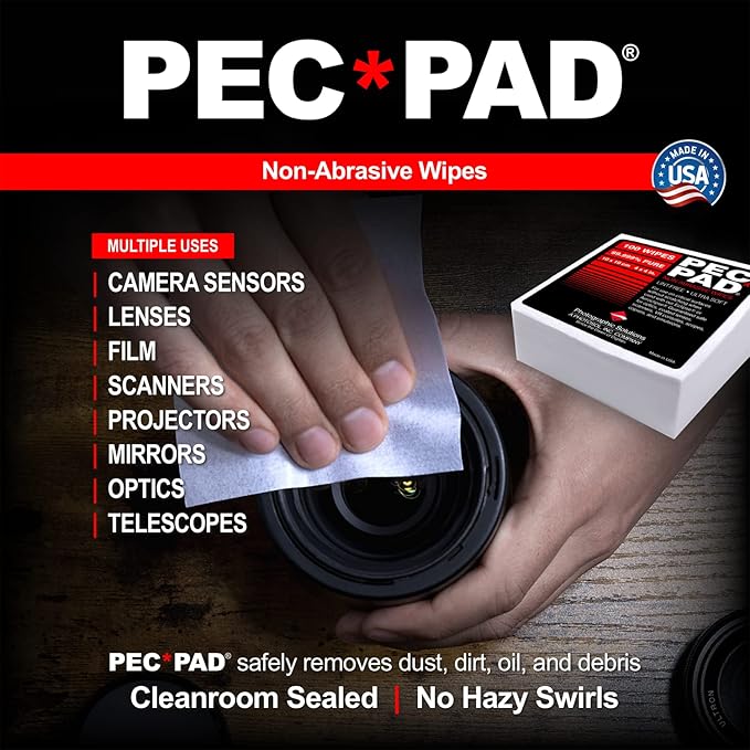 PEC-PAD Lint Free Wipes 4”x4” Non-Abrasive Ultra Soft Cloth for Cleaning Sensitive Surfaces like Camera, Lens, Filters, Film, Scanners, Telescopes, Microscopes, Binoculars. (100 Sheets Per/Pkg) 2-Pack