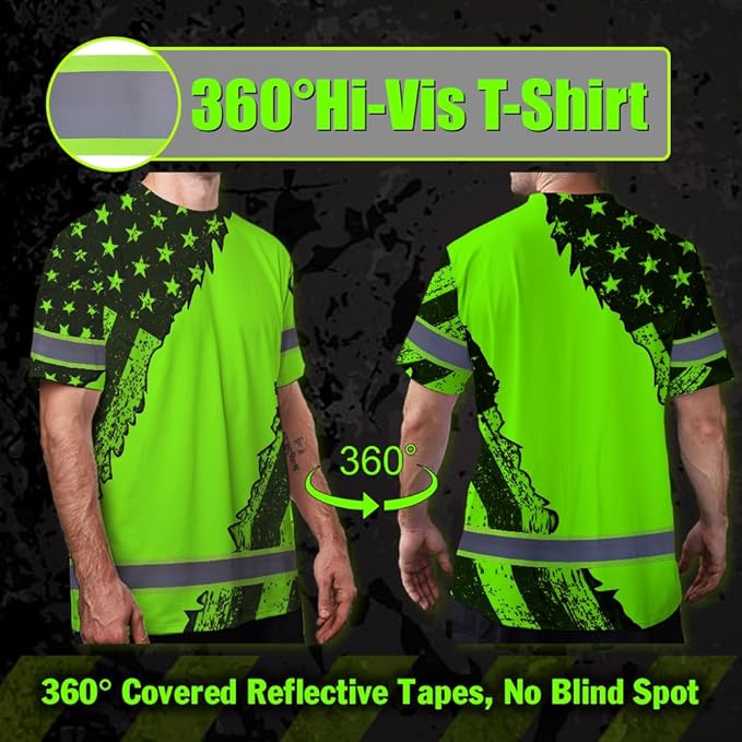 Maddly High Visibility US Flag Collection Safety Workwear Custom Name for Workers, Runners, Truckers, Patriotic