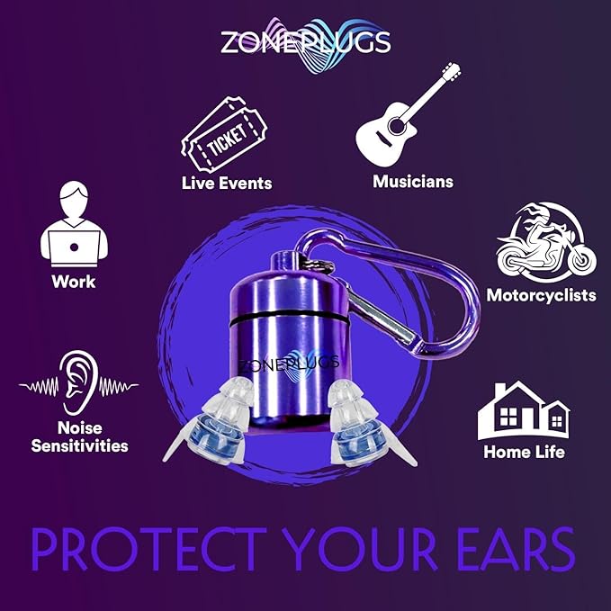 High Fidelity Earplugs- 2 Pairs Reusable Noise Reduction Hearing Protection Ear-Plugs with Carrying Case for Concerts, Festivals, Raves, Musicians, Live Music, Sporting Events- Pink