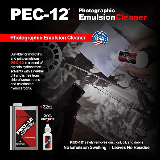 PEC-12 Photographic Emulsion Cleaner - Non-Water Based Stain, Grease, and Ink Remover from Emulsions and Bases for Cleaning Film, Photo Negatives, B&W Slide - Can (32oz)