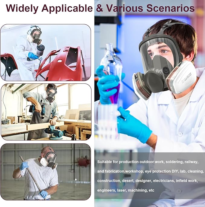 Full Face Respirator Mask, 6800 Reusable Respirator Mask with Filters, Anti-fog, Ideal for Paint, Spray, Dust