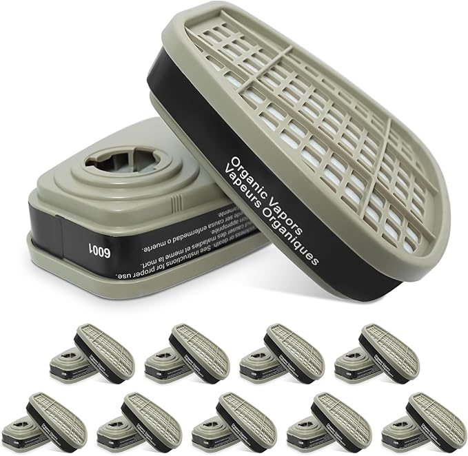10/PK 6001 Filter Cartridges for Respirator, Replacement Respirator for 6200,6800,4008 Series, Organic Vapor Cartridge for Filtration of Gas,Paints,and Chemicals.
