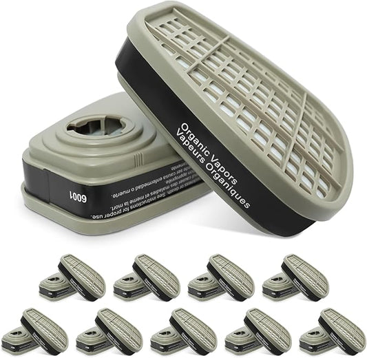 10/PK 6001 Filter Cartridges for Respirator, Replacement Respirator for 6200,6800,4008 Series, Organic Vapor Cartridge for Filtration of Gas,Paints,and Chemicals.