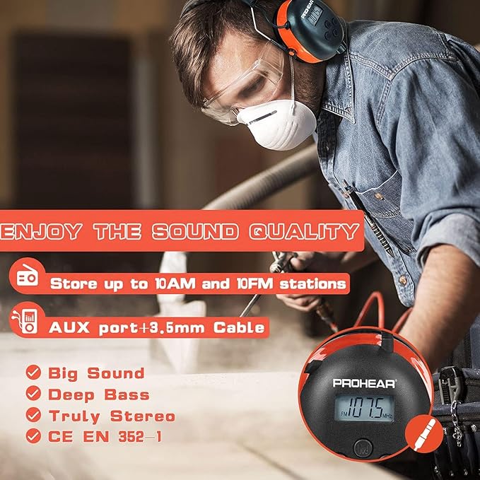 PROHEAR 027 AM FM Radio Headphones with Digital Display 2 pack, 25dB NRR, Safety Ear Protection Earmuffs for Mowing, Snowblowing, Construction, Work Shops - Orange and Green