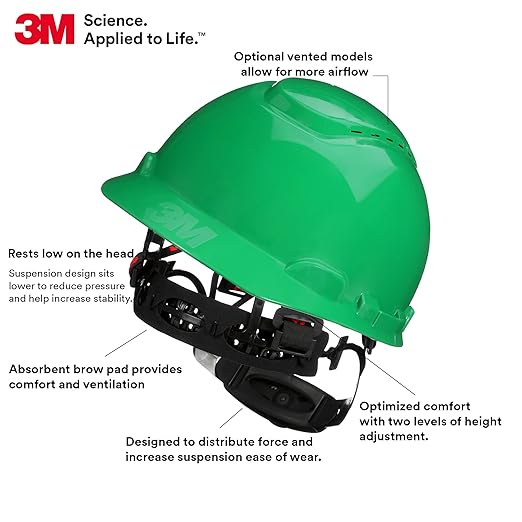 3M Hard Hat SecureFit H-704SFR-UV, Green, Non-Vented Cap Style Safety Helmet with Uvicator Sensor, 4-Point Pressure Diffusion Ratchet Suspension, ANSI Z87.1