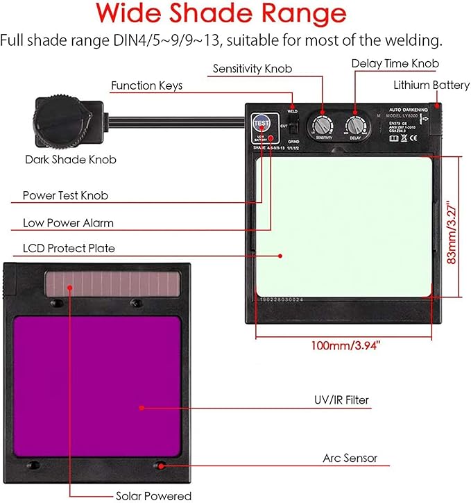 TEKWARE Ultra Large Viewing Screen True Color Solar Power Auto Darkening Welding Helmet, Hemispherical 4C lense, 4 Arc Sensor Wide Shade 4~5/9-9/13 for TIG MIG Arc Weld Grinding Welder Mask