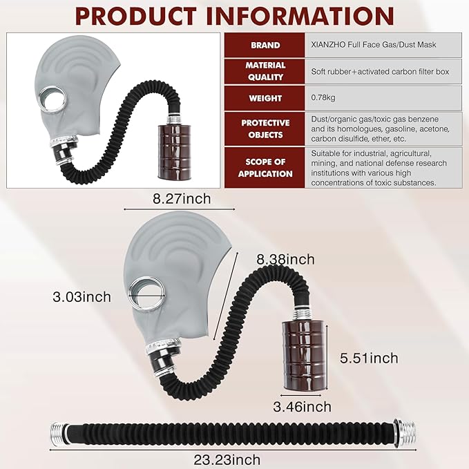 Full Face Respirator Mask, Gas Masks Survival Nuclear and Chemical, Gas Respirator with Activated Carbon Filters