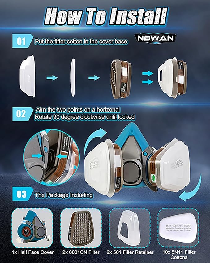Respirator Gas Mask With 6001 Filters, Gas Masks Survival Nuclear and Chemical for Painting, Organic Vapors
