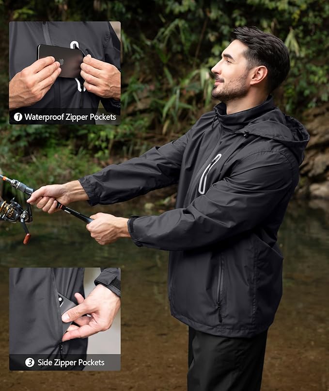 SWISSWELL Men's Waterproof Golf Rain Suit Rain Gear Jacket and Pant Outdoor Lightweight Hooded Raincoat