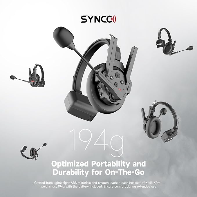 SYNCO XTALK XPro5 X5 Wireless Intercom Headset System 2.4 GHz Full Duplex 1640feet/500 Meter Communication System for Live Show Stage Performance Movie Shoot