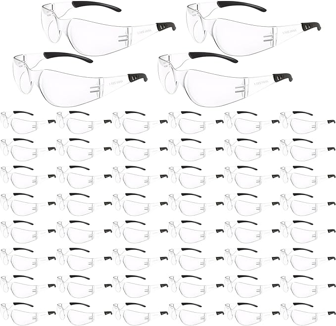 Safety Glasses Bulk ANSI Z87.1, Wrap Around Resistant Scratch Eye Protective Eyewear for Men Women Work Lab