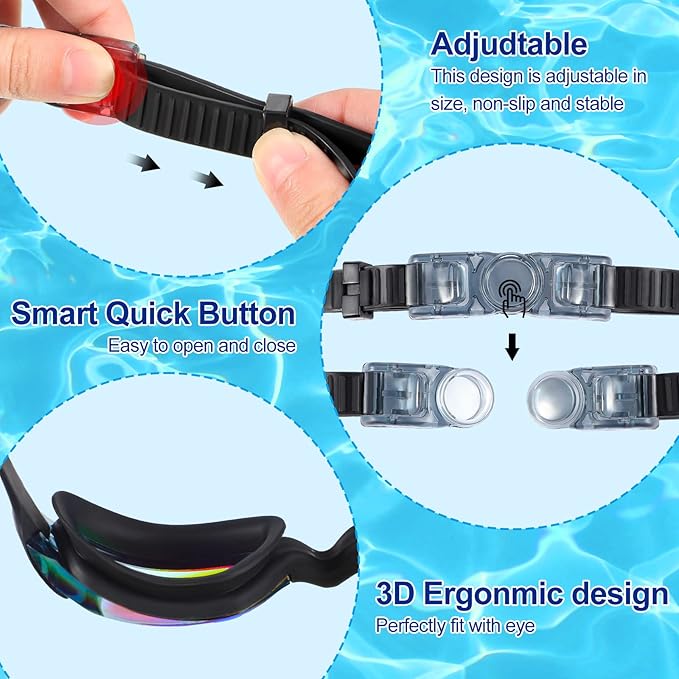 Flutesan 6 Pack Swimming Goggles Adult Kids Anti Fog Pool Goggles with Ear Plugs Nose Clip No Leaking Full Protection