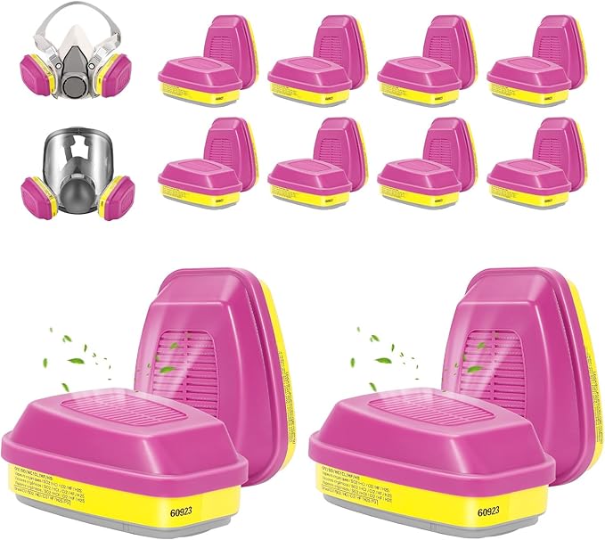 (10 Pairs) 60923 Respirator Cartridge,Particulate Filter for 6200,6800,FF-400 Series Respirators,Effective Filtration of Chemicals,Acidic Gases,Organic Vapors,Particulates,Dust.