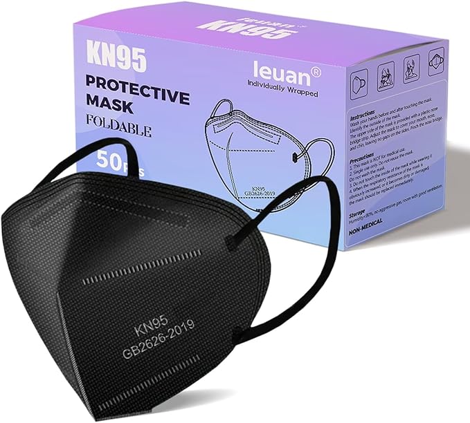 KN95 Face Mask 50 Pack, Individually Wrapped, Black Disposable Face Masks, 5-Ply Protection against PM2.5 Breathable Comfortable Safety Mask with Over 95% Filtering