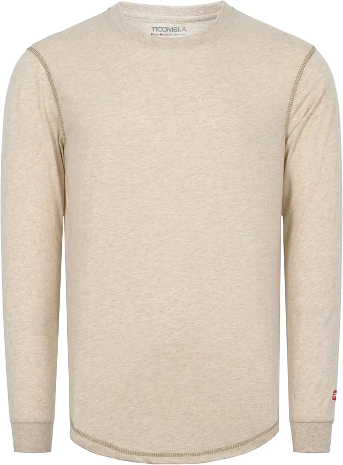 TICOMELA FR Shirts for Men 4oz Lightweight Flame Resistant Crewneck T-Shirts 100% Cotton Fire Retardant Henley Shirts