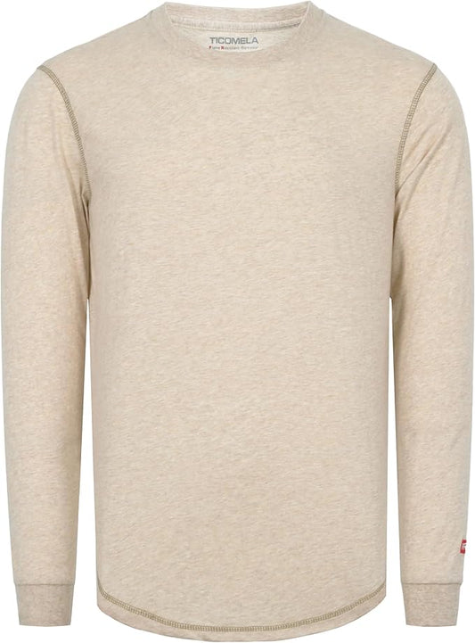 TICOMELA FR Shirts for Men 4oz Lightweight Flame Resistant Crewneck T-Shirts 100% Cotton Fire Retardant Henley Shirts